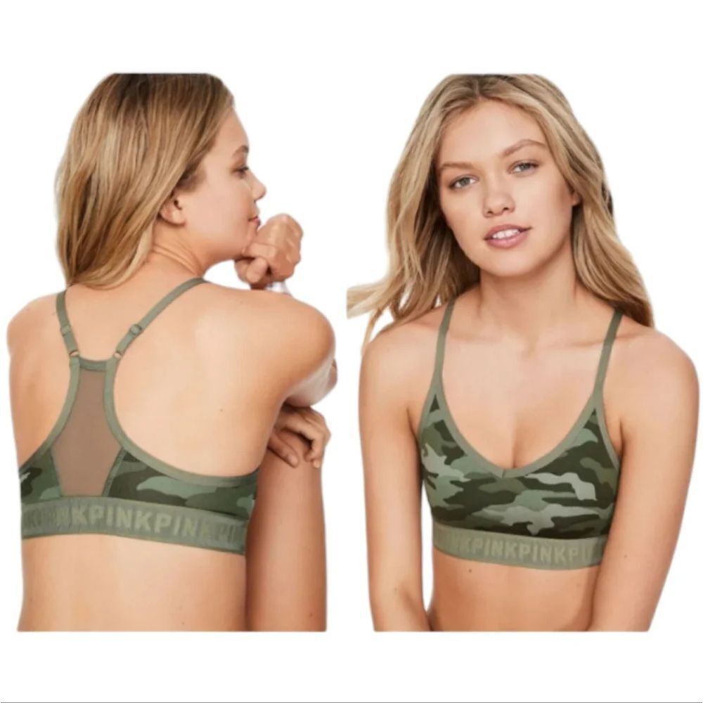 Victoria Secret Pink Ultimate Lightly Lined Camo Army Green Bra Bralette Size XS - Picture 15 of 15